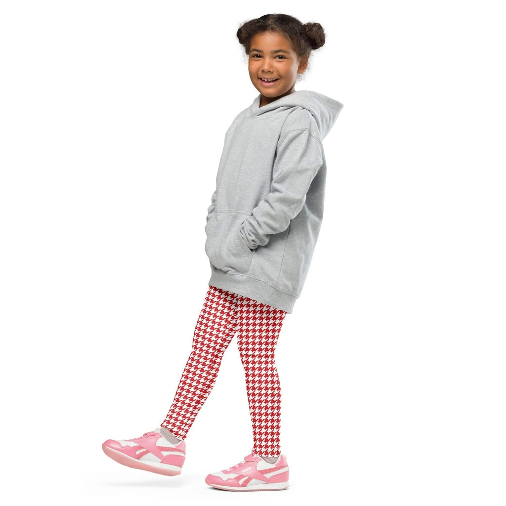 Red & White Houndstooth Kid's Leggings