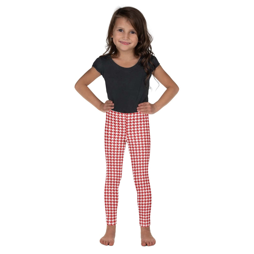 Red & White Houndstooth Kid's Leggings