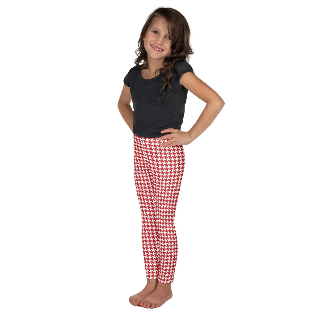 Red & White Houndstooth Kid's Leggings
