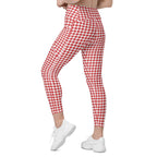 Red & White Houndstooth Leggings With Pockets