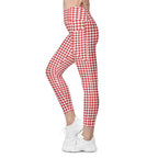 Red & White Houndstooth Leggings With Pockets