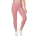 Red & White Houndstooth Leggings With Pockets