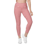 Red & White Houndstooth Leggings With Pockets