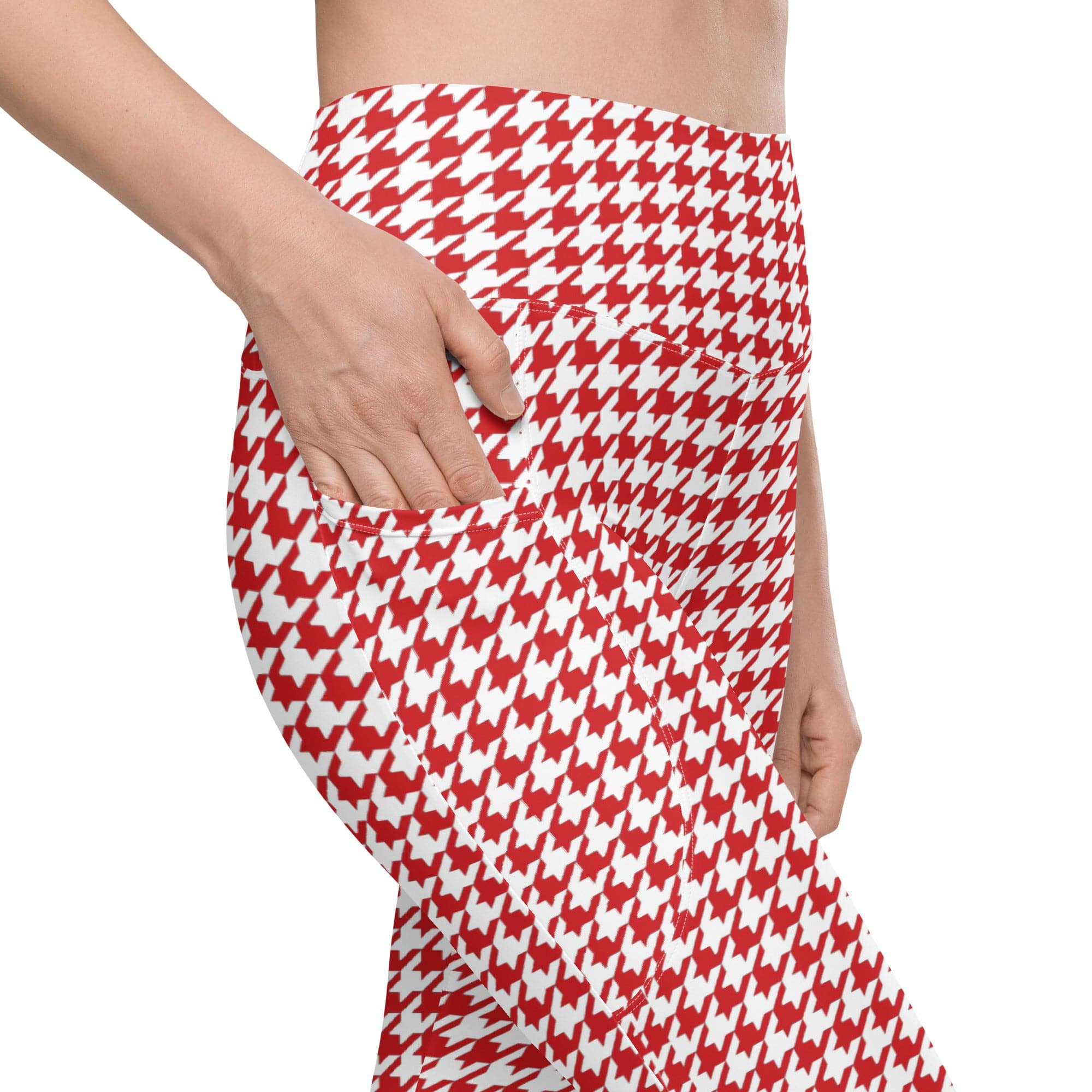 Red & White Houndstooth Leggings With Pockets