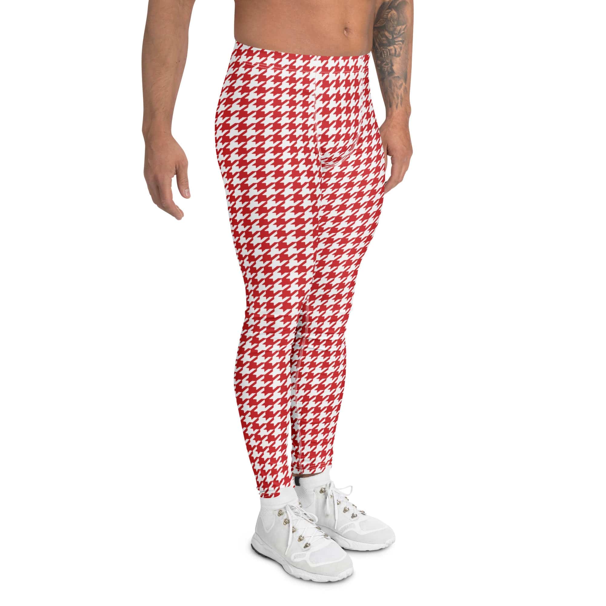 Red & White Houndstooth Men's Leggings