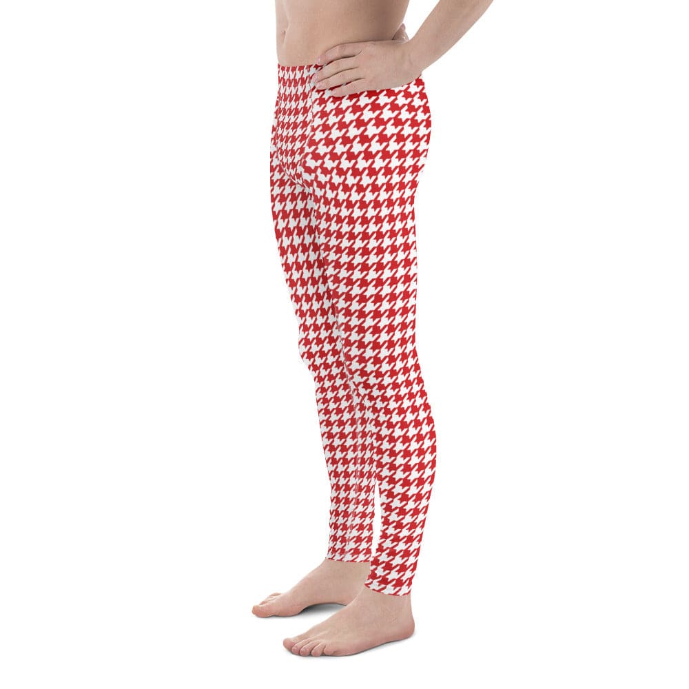 Red & White Houndstooth Men's Leggings