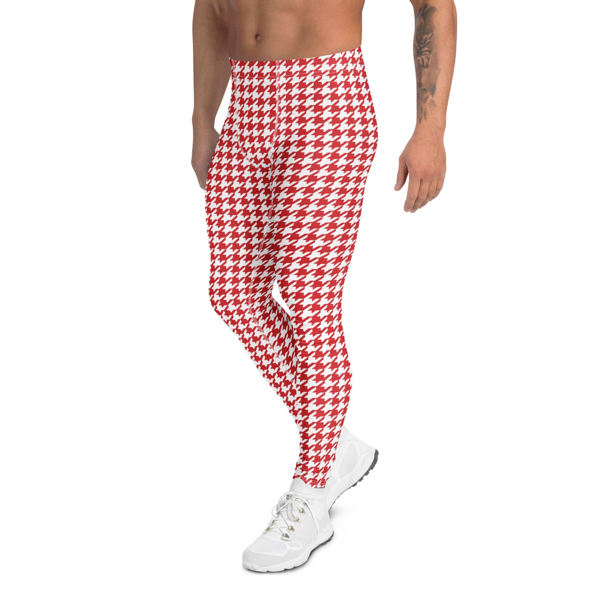 Red & White Houndstooth Men's Leggings