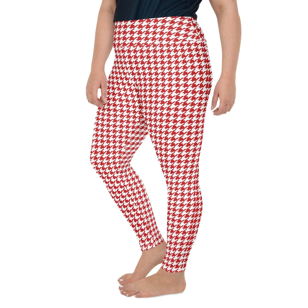 Red & White Houndstooth Plus Size Leggings