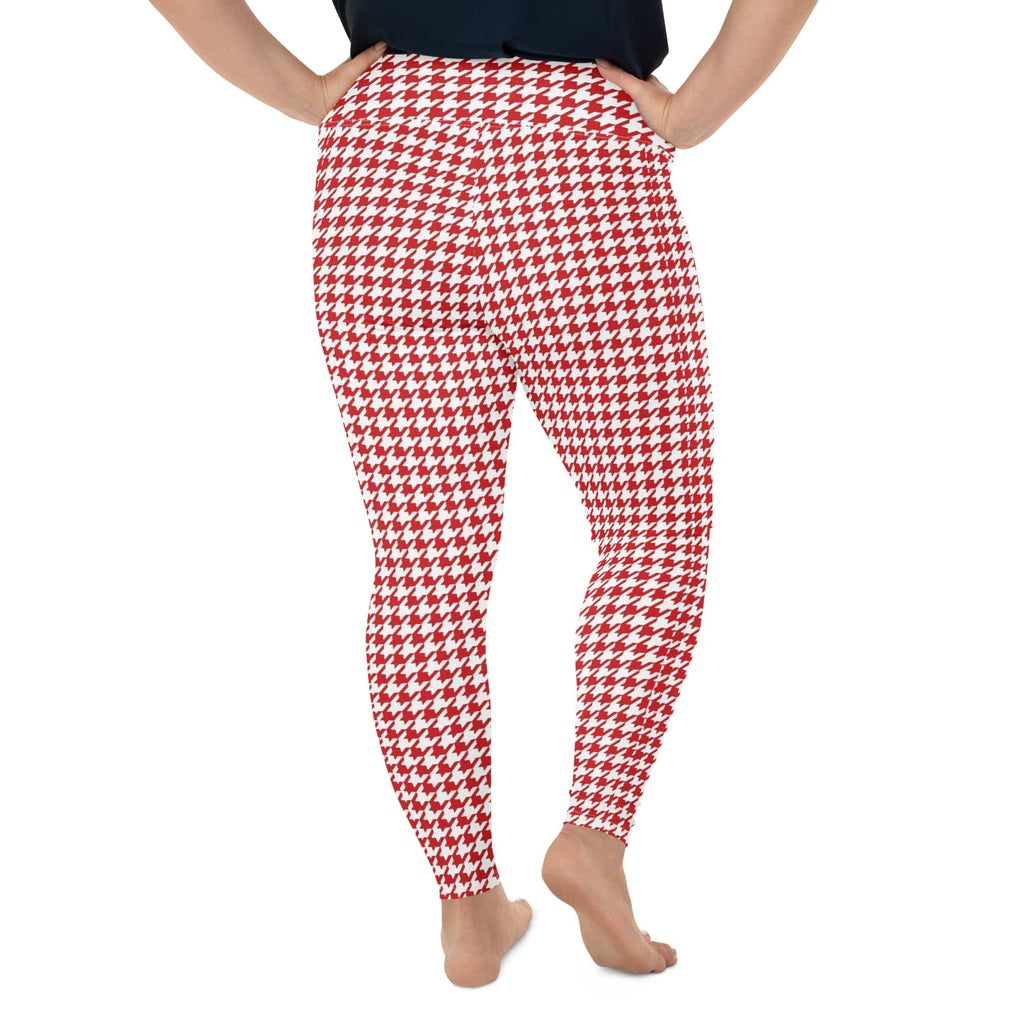 Red & White Houndstooth Plus Size Leggings