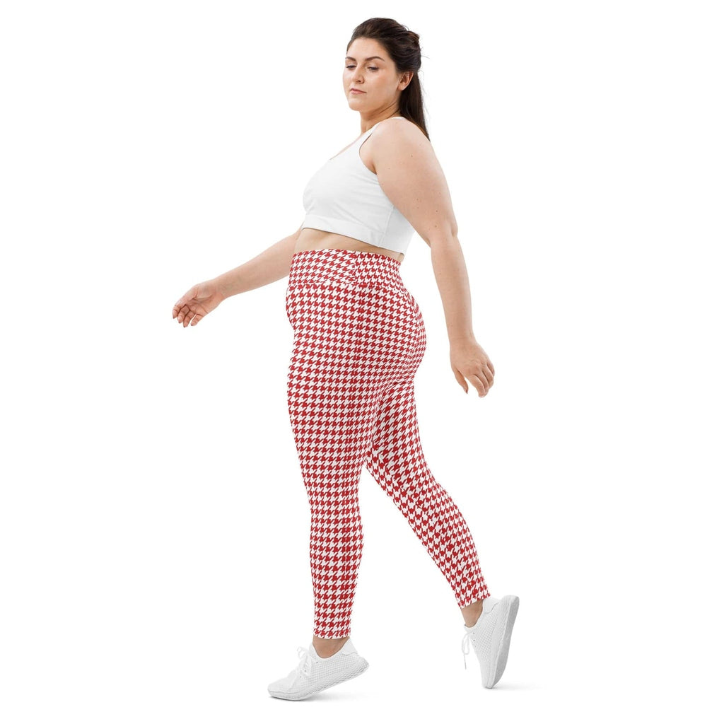 Red & White Houndstooth Plus Size Leggings