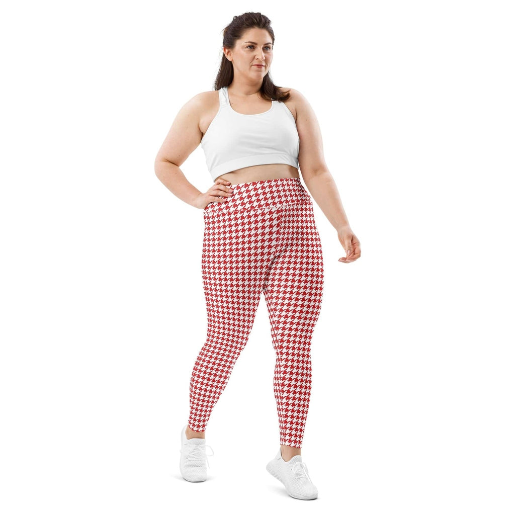 Red & White Houndstooth Plus Size Leggings