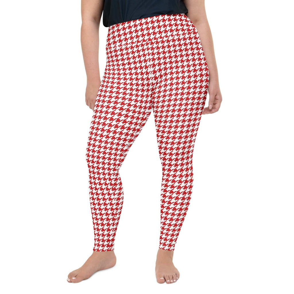 Red & White Houndstooth Plus Size Leggings