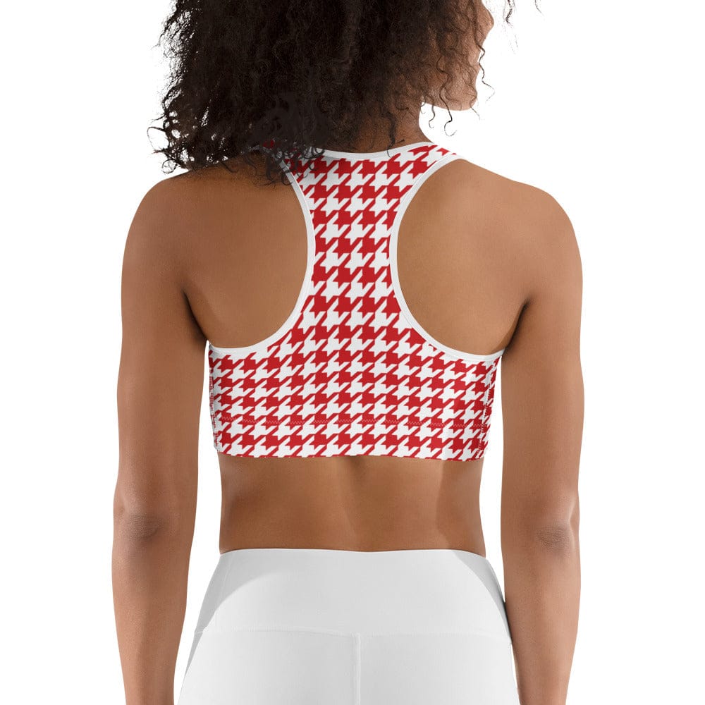Red & White Houndstooth Sports Bra