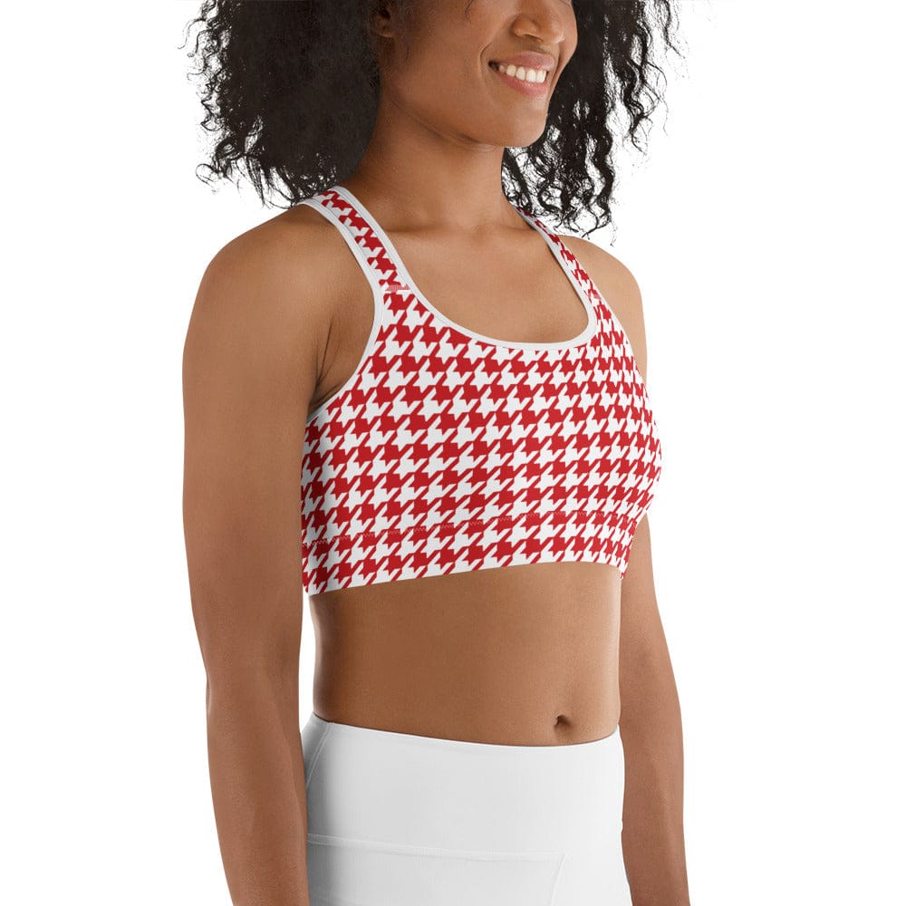 Red & White Houndstooth Sports Bra