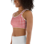 Red & White Houndstooth Sports Bra