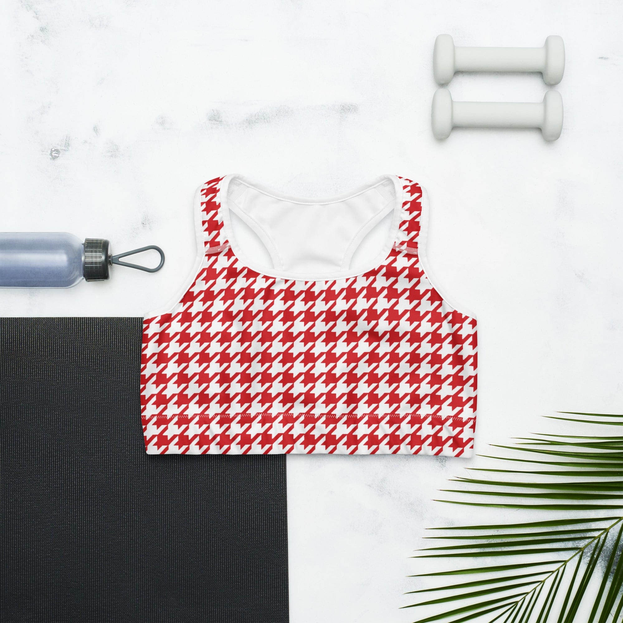 Red & White Houndstooth Sports Bra