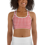 Red & White Houndstooth Sports Bra