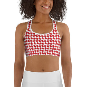 Red & White Houndstooth Sports Bra