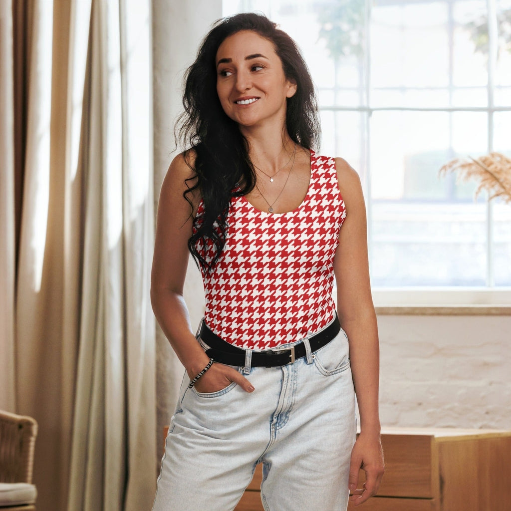 Red & White Houndstooth Tank Top