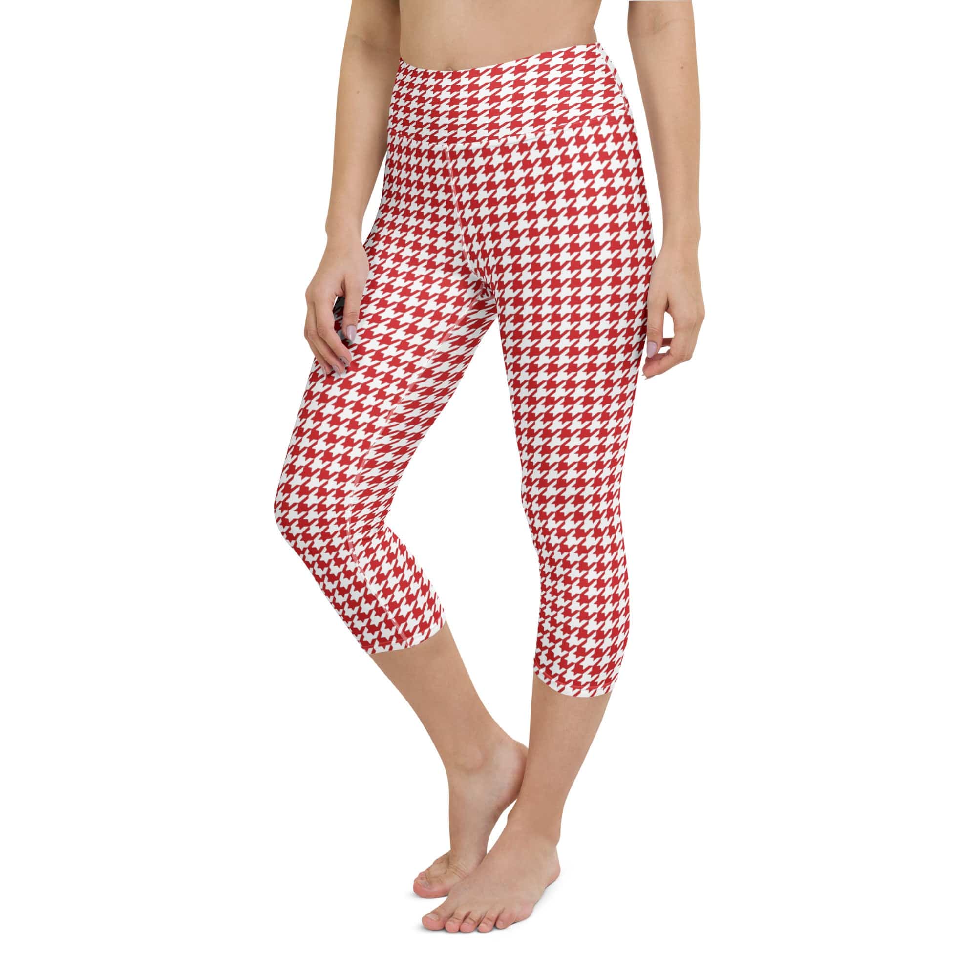 Red & White Houndstooth Yoga Capris