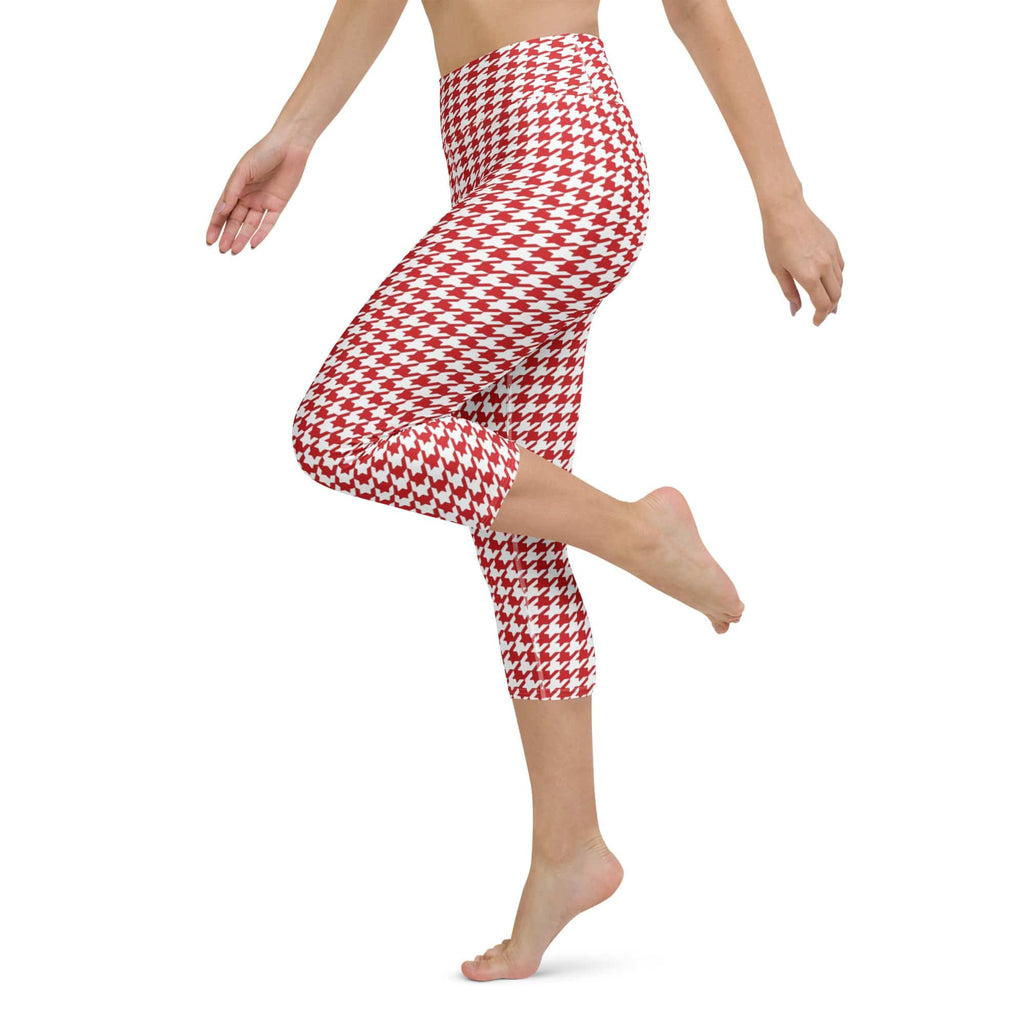 Red & White Houndstooth Yoga Capris
