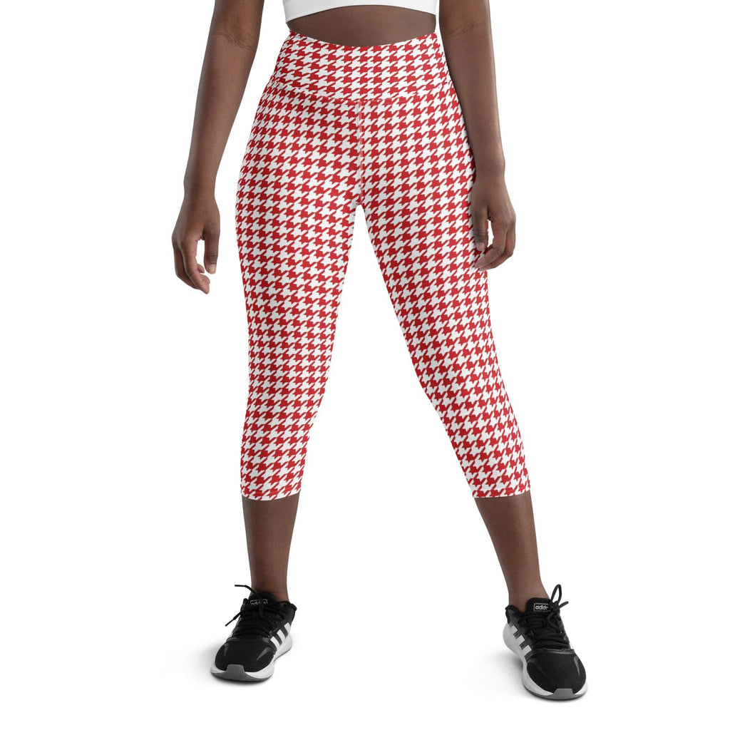 Red & White Houndstooth Yoga Capris