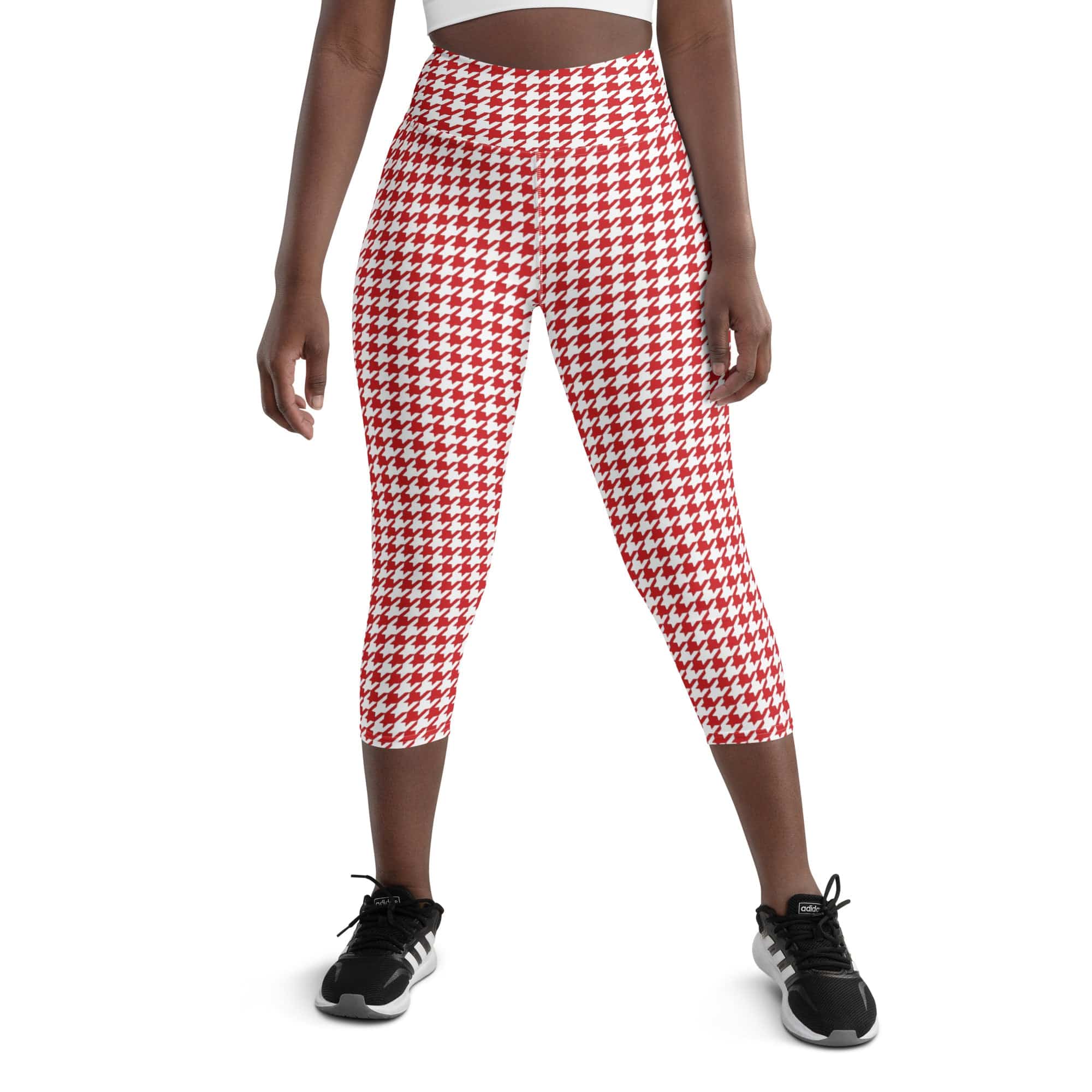 Red & White Houndstooth Yoga Capris