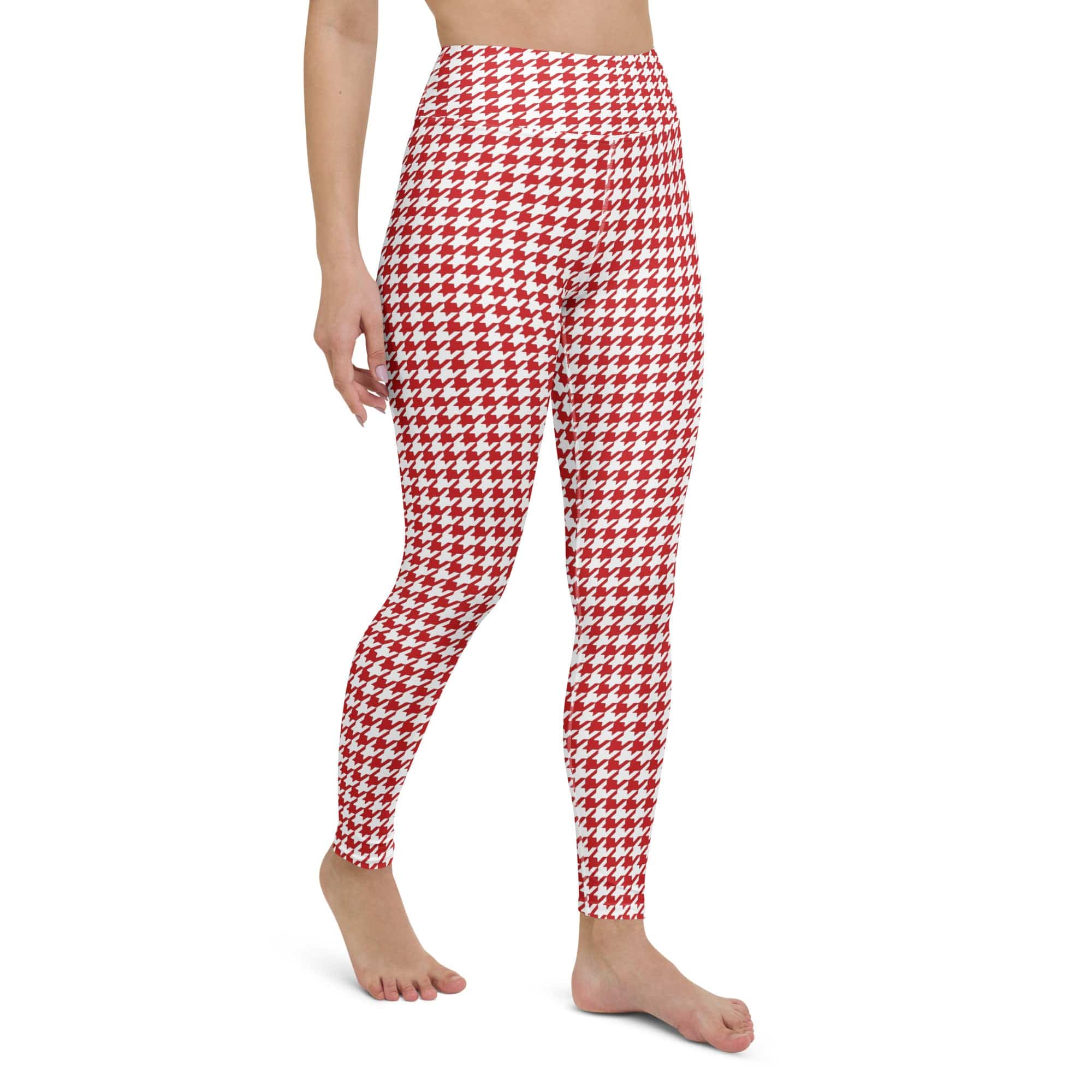 Red & White Houndstooth Yoga Leggings