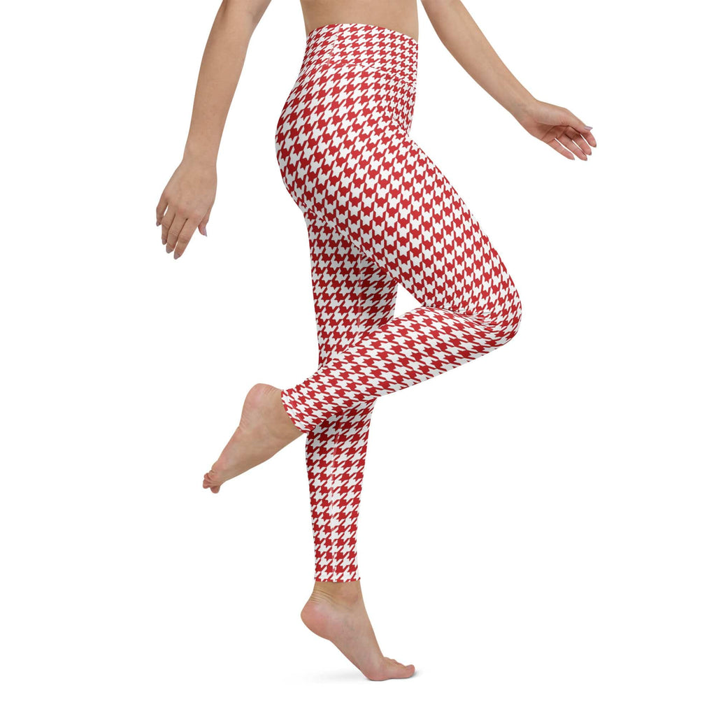 Red & White Houndstooth Yoga Leggings