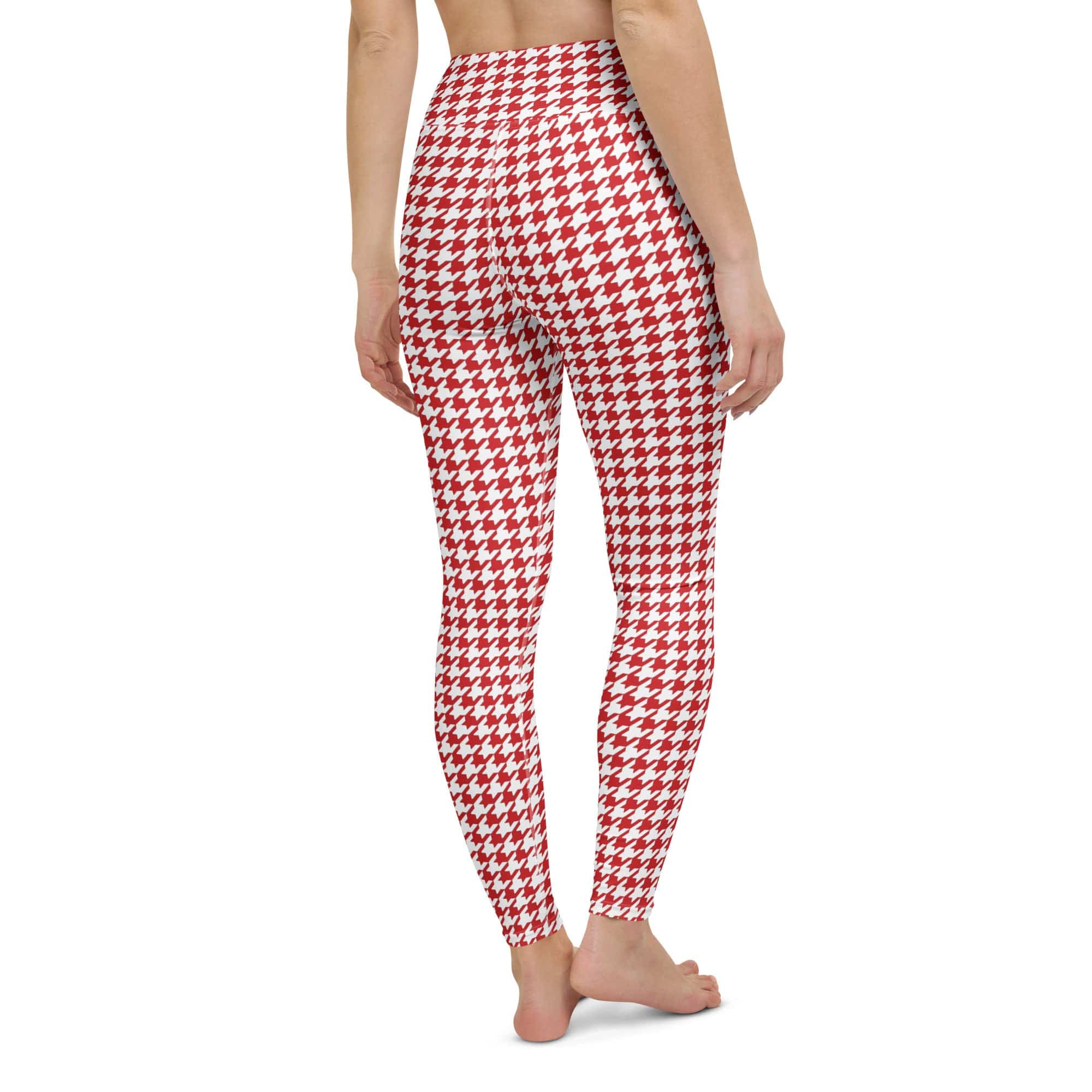 Red & White Houndstooth Yoga Leggings
