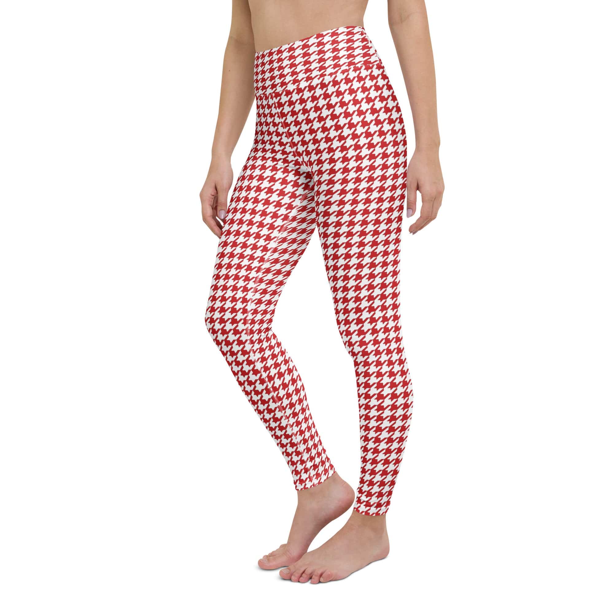 Red & White Houndstooth Yoga Leggings