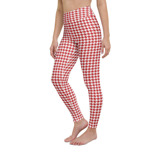 Red & White Houndstooth Yoga Leggings