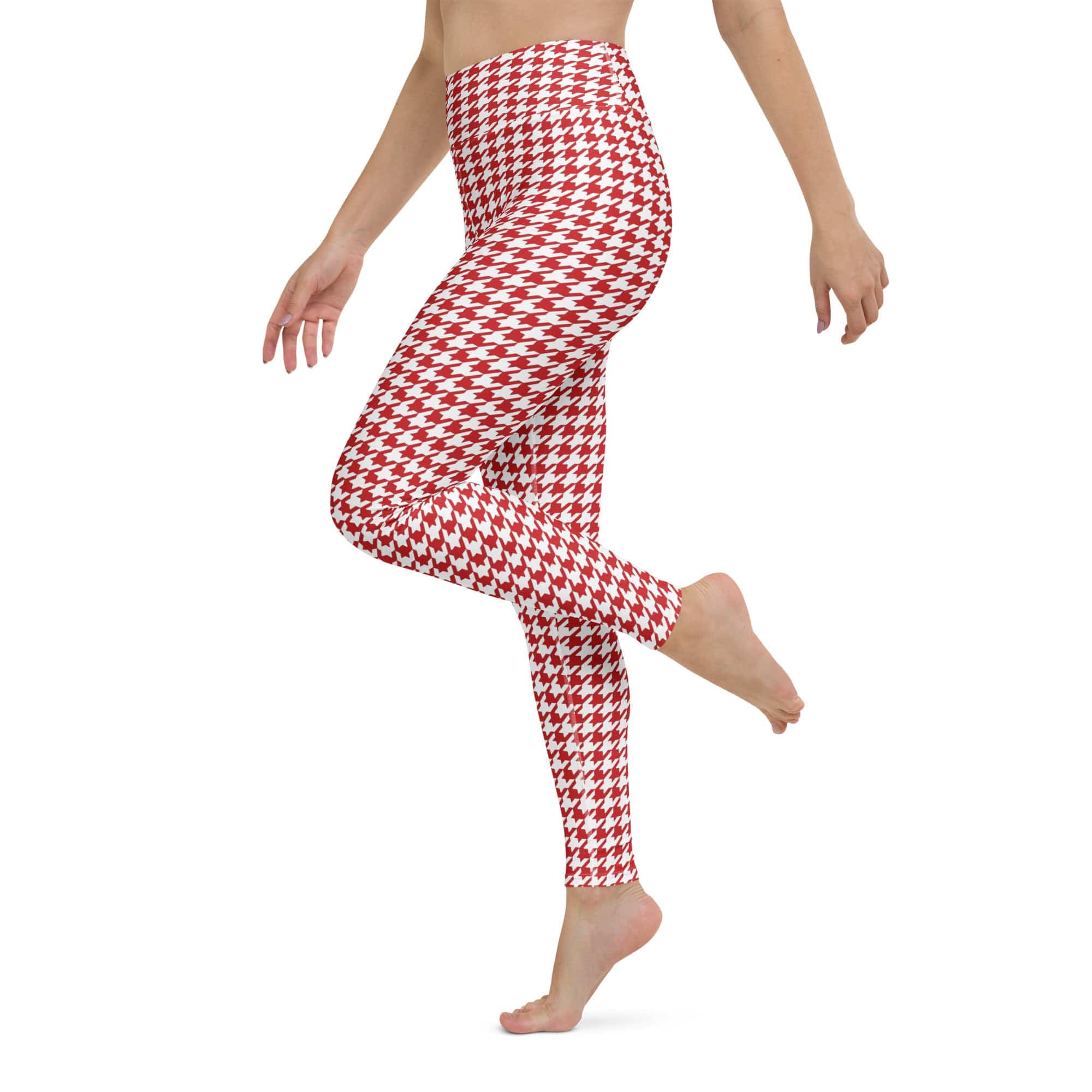 Red & White Houndstooth Yoga Leggings