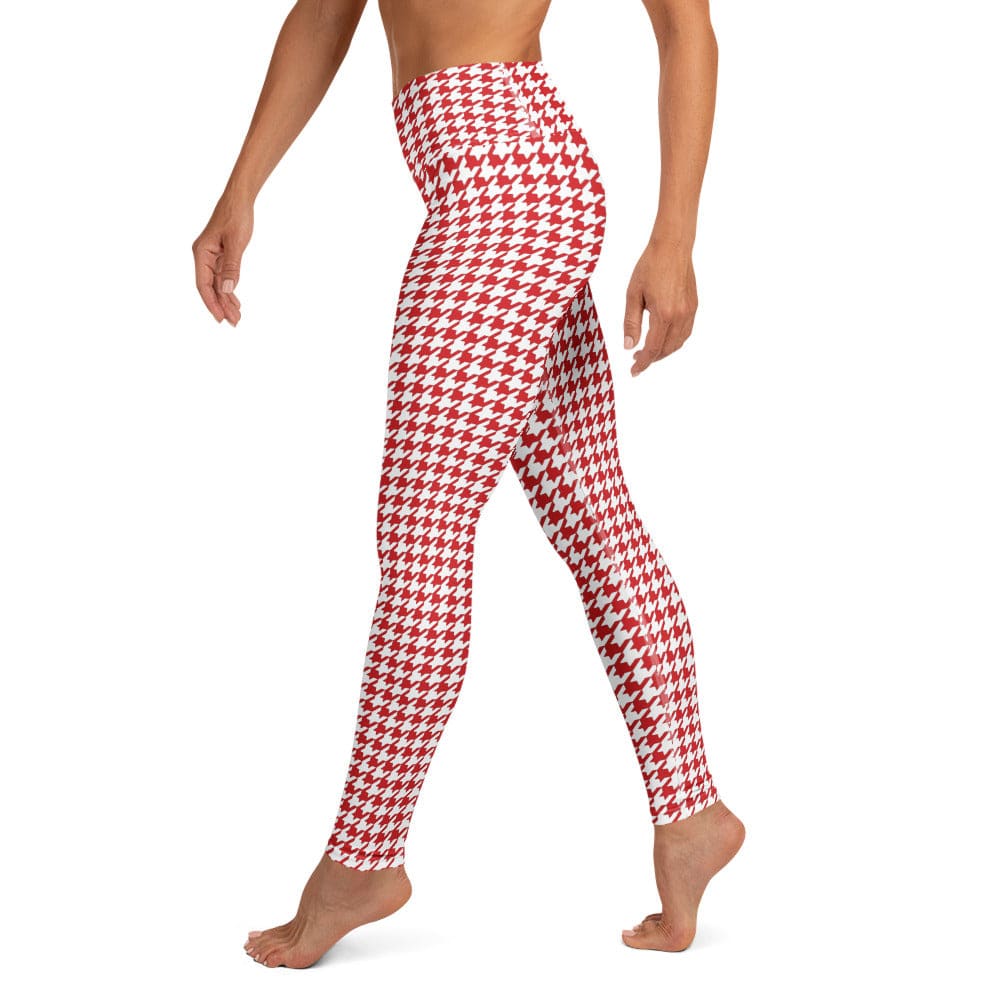 Red & White Houndstooth Yoga Leggings