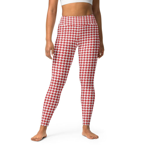 Red & White Houndstooth Yoga Leggings