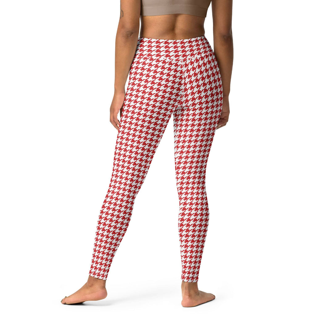 Red & White Houndstooth Yoga Leggings