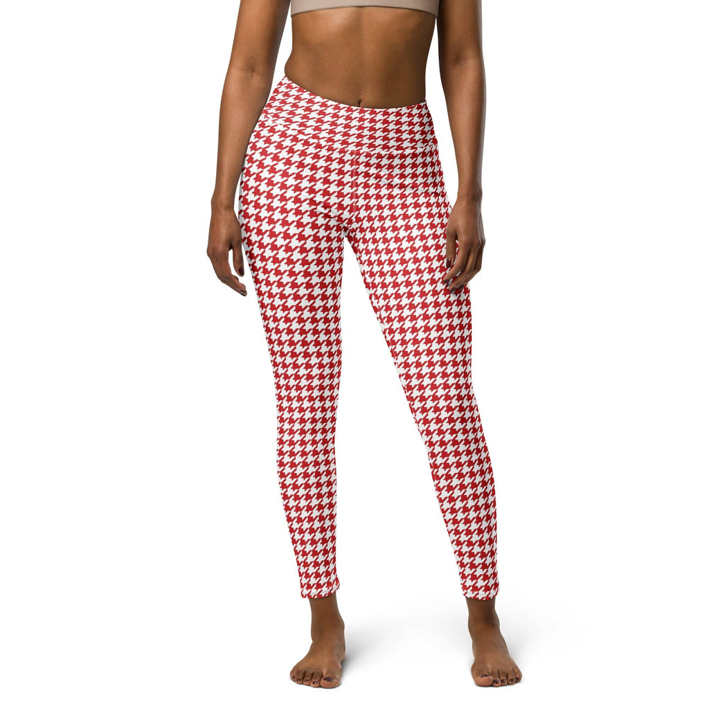 Red & White Houndstooth Yoga Leggings