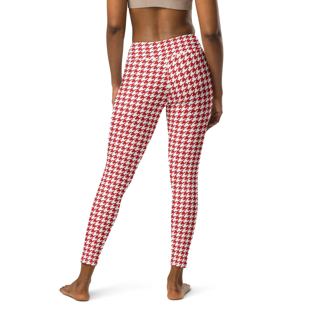 Red & White Houndstooth Yoga Leggings