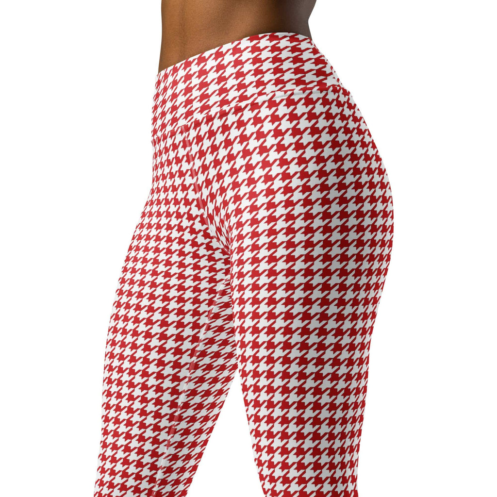 Red & White Houndstooth Yoga Leggings