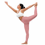 Red & White Houndstooth Yoga Leggings