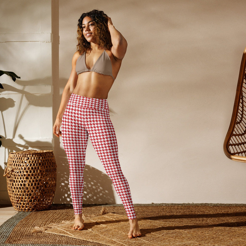 Red & White Houndstooth Yoga Leggings