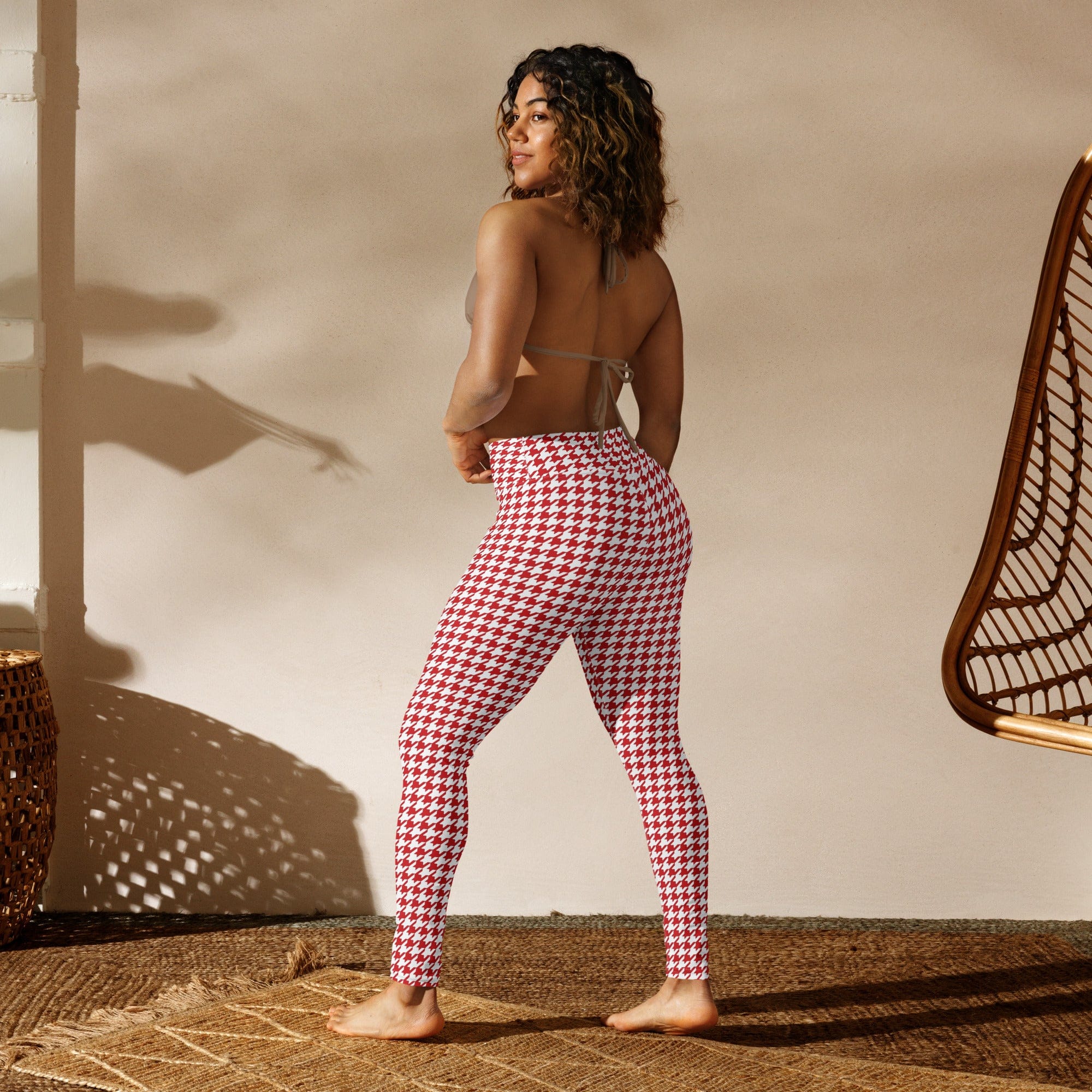 Red & White Houndstooth Yoga Leggings