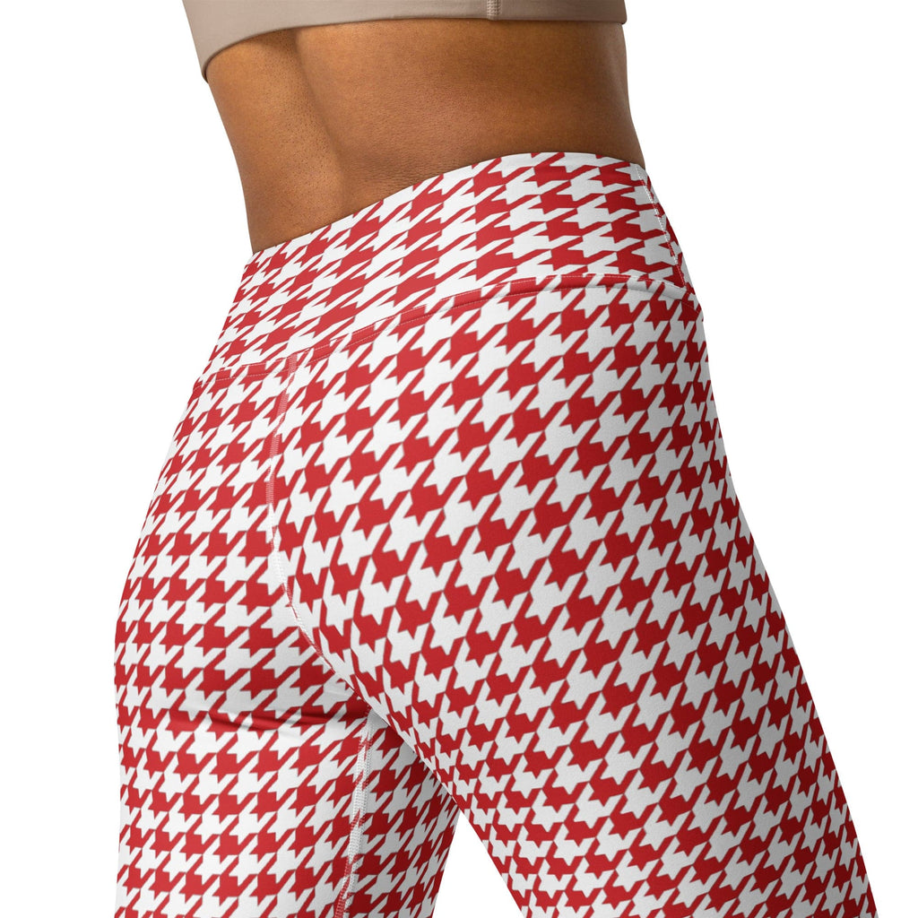 Red & White Houndstooth Yoga Leggings