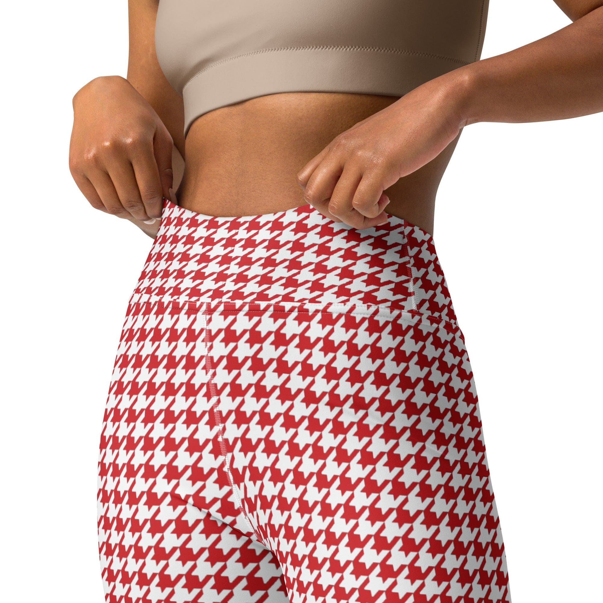 Red & White Houndstooth Yoga Leggings