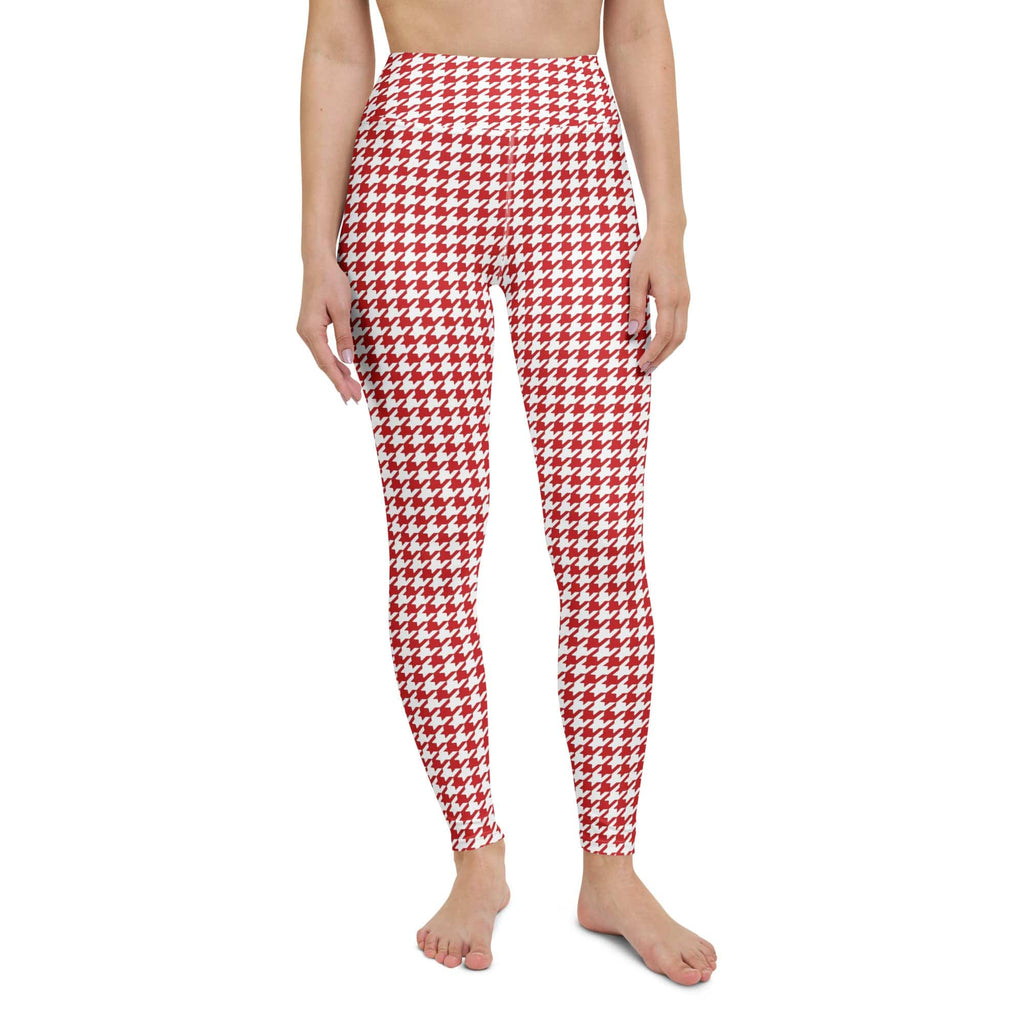 Red & White Houndstooth Yoga Leggings