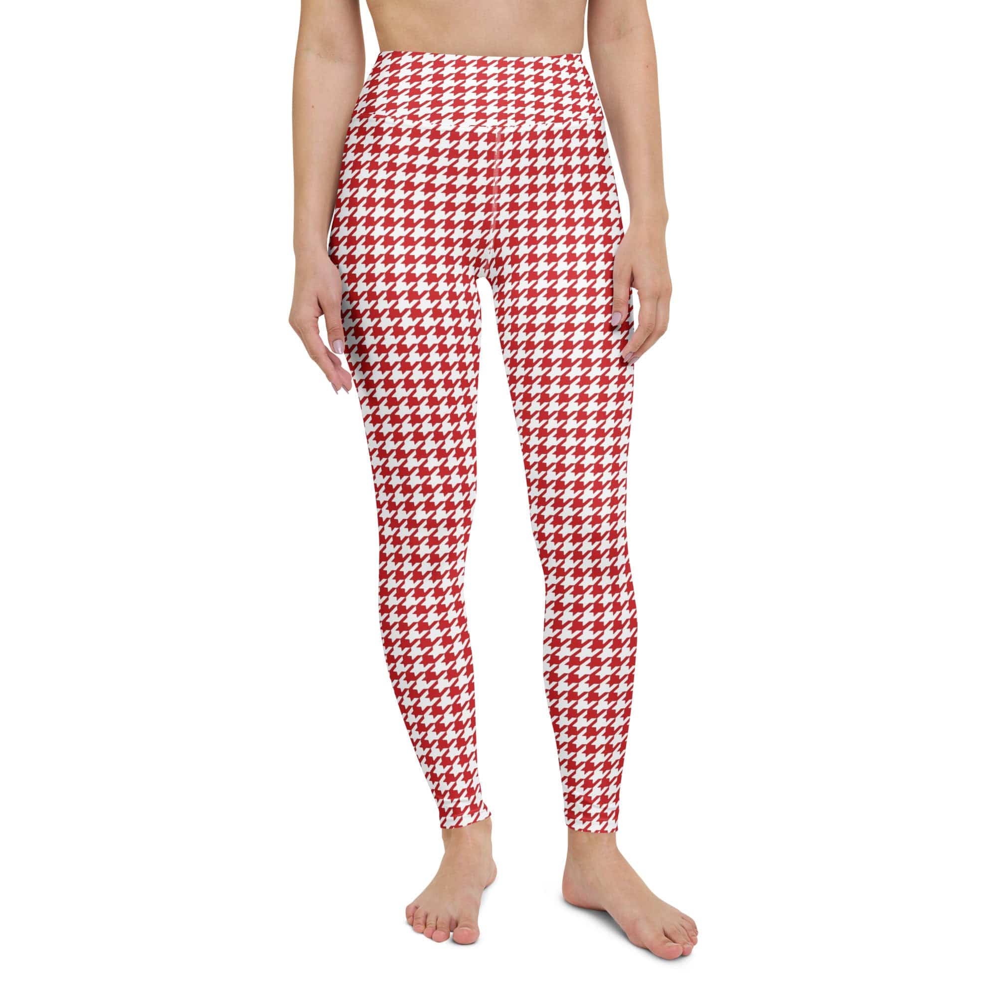 Red & White Houndstooth Yoga Leggings