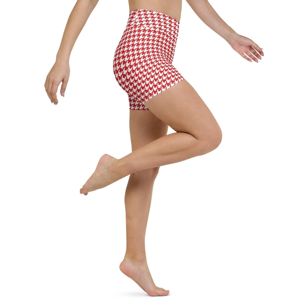 Red & White Houndstooth Yoga Shorts