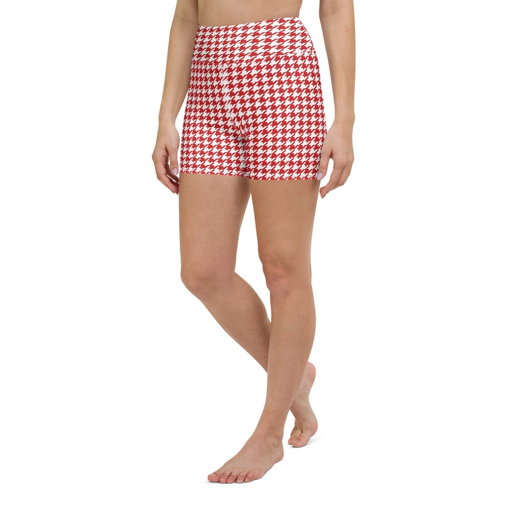 Red & White Houndstooth Yoga Shorts