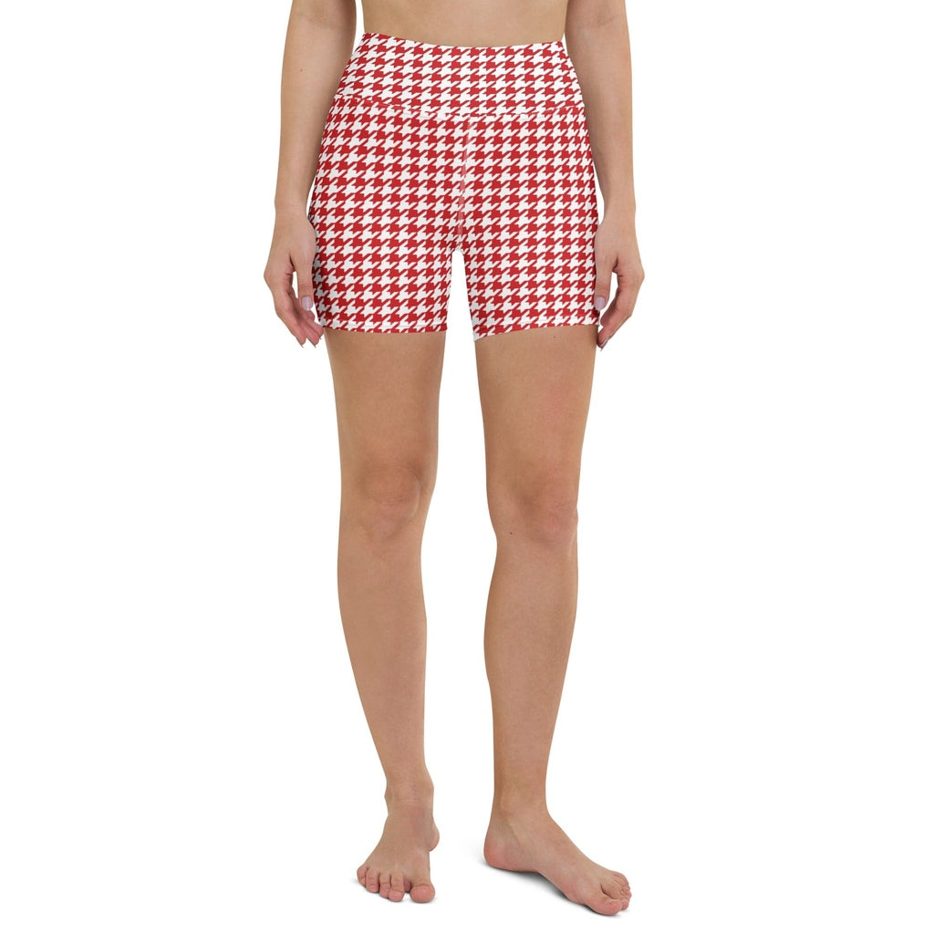 Red & White Houndstooth Yoga Shorts
