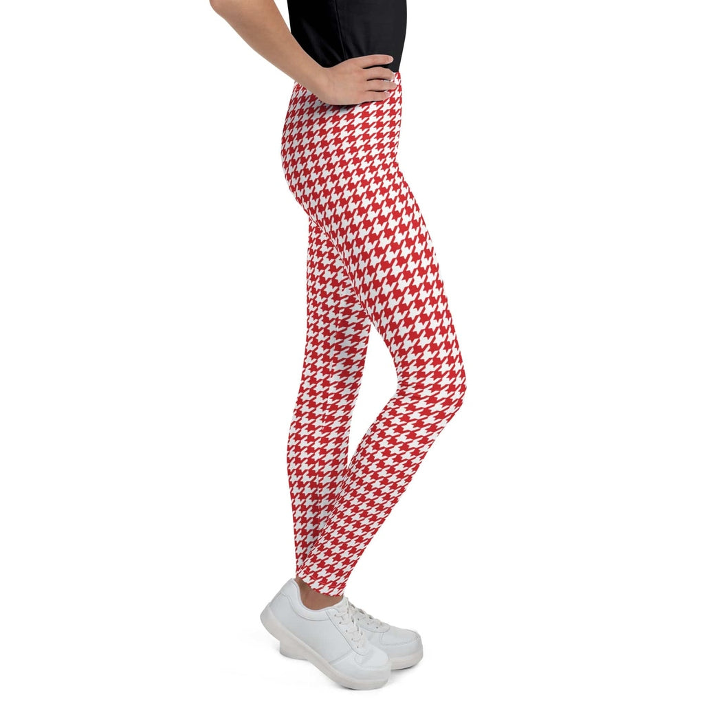 Red & White Houndstooth Youth Leggings